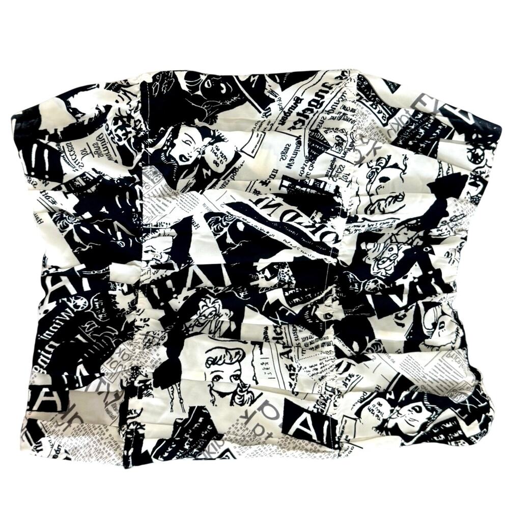 Lioness Strapless Bodice Style Newspaper Print Top Size Medium Black White NWT